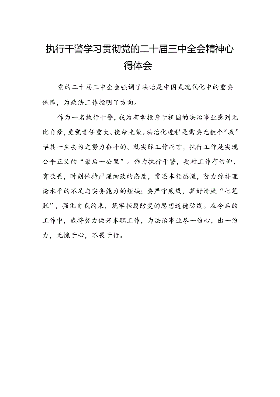 执行干警学习贯彻党的二十届三中全会精神心得体会 .docx_第1页