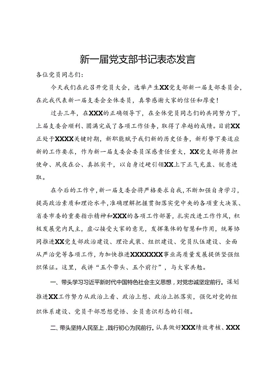 新一届党支部书记表态发言.docx_第1页