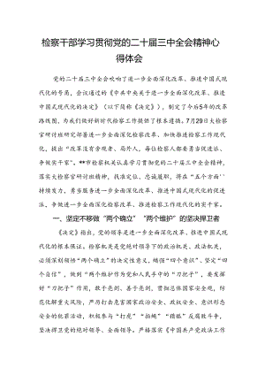 检察干部学习贯彻党的二十届三中全会精神心得体会.docx