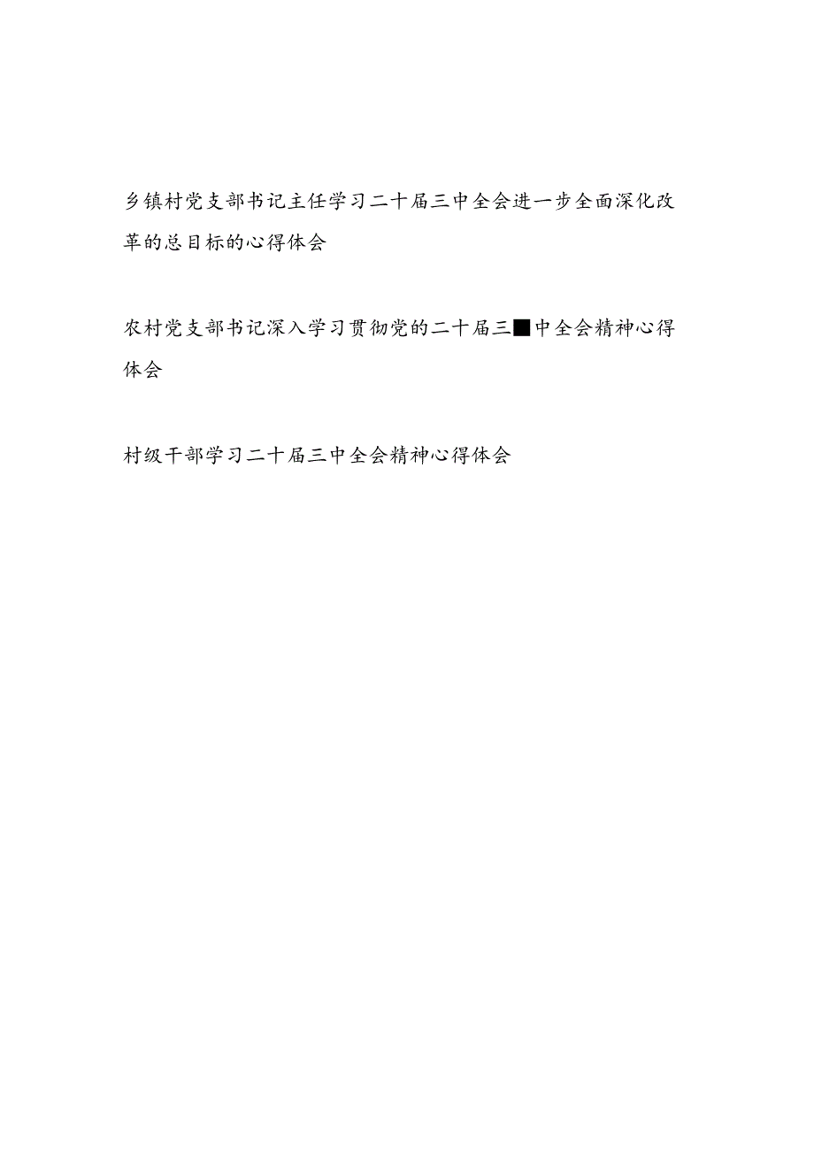 村党支部书记干部学习二十届三中全会精神心得体会研讨发言3篇.docx_第1页