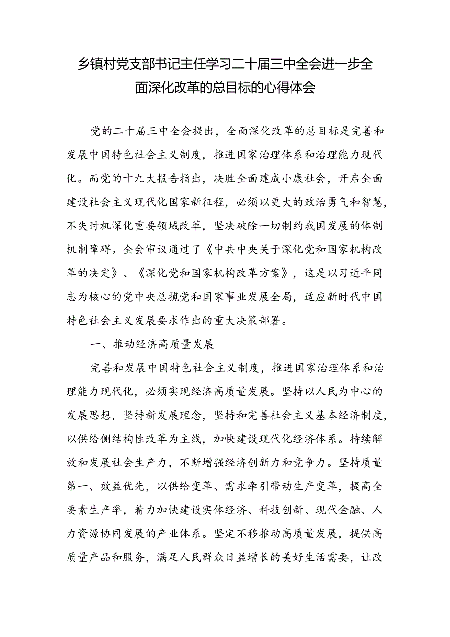 村党支部书记干部学习二十届三中全会精神心得体会研讨发言3篇.docx_第2页