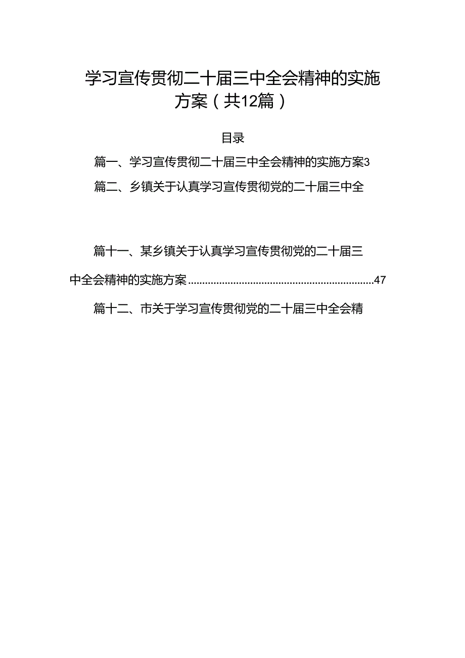 （12篇）学习宣传贯彻二十届三中全会精神的实施方案范文.docx_第1页