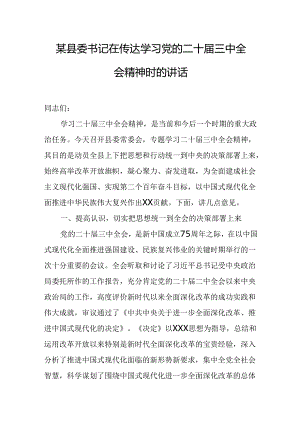 某县委书记在传达学习党的二十届三中全会精神时的讲话.docx