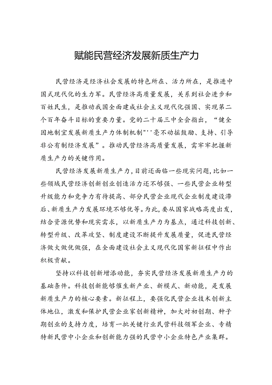 赋能民营经济发展新质生产力 .docx_第1页