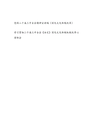 文化系统学习党的二十届三中全会精神关于深化文化体制改革专题宣讲稿和学习贯彻二十届三中全会《决定》深化文化体制机制改革心得体会.docx