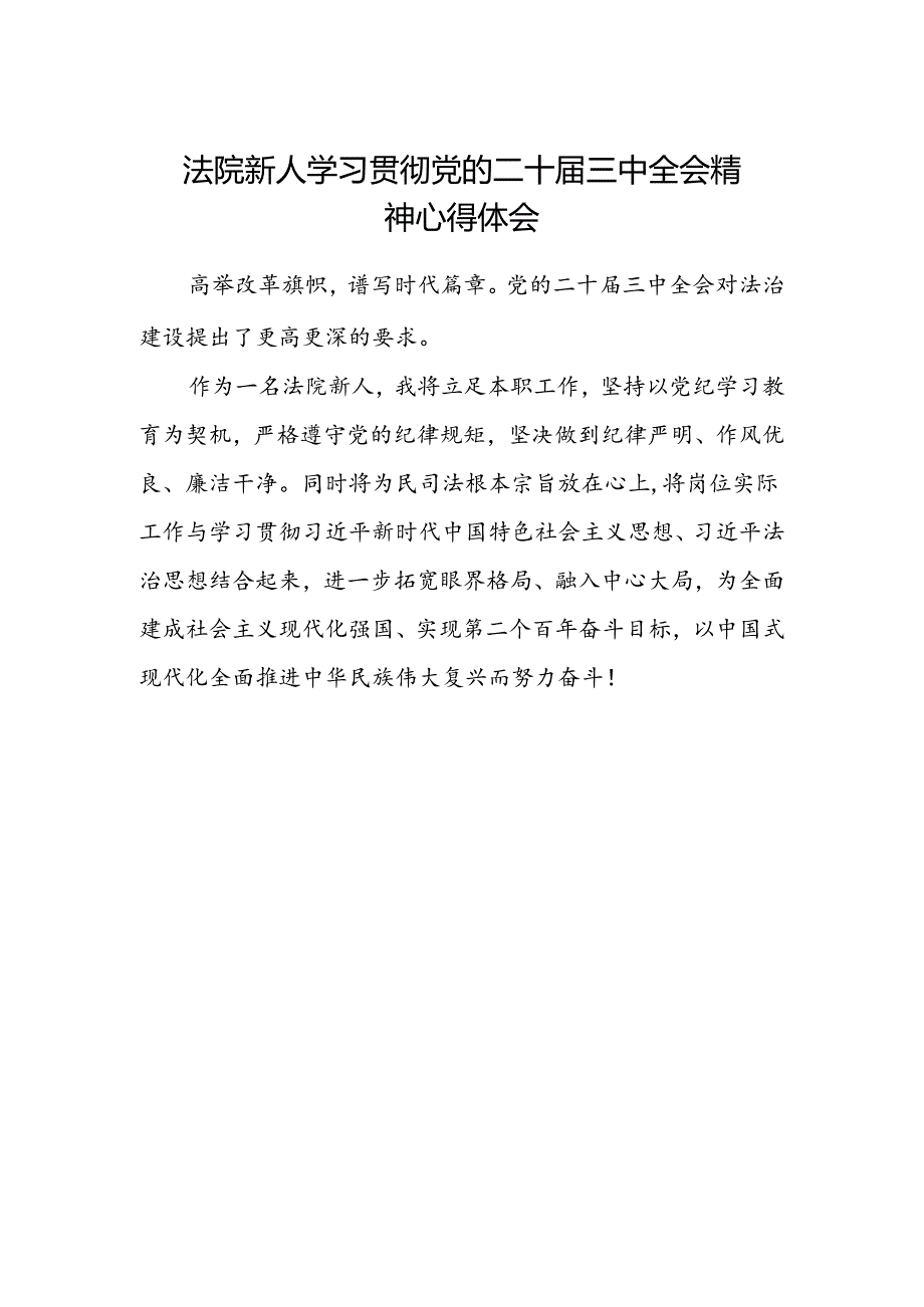 法院新人学习贯彻党的二十届三中全会精神心得体会.docx_第1页