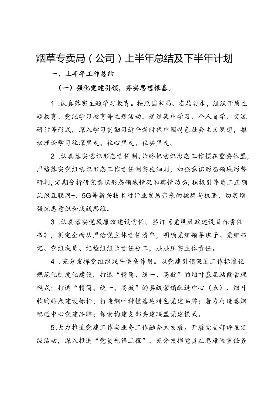 烟草专卖局（公司）上半年总结及下半年计划.docx_第1页