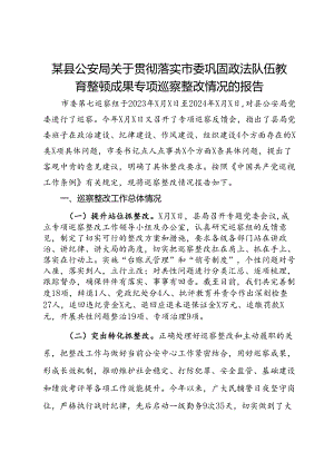 某县公安局关于贯彻落实市委巩固政法队伍教育整顿成果专项巡察整改情况的报告.docx