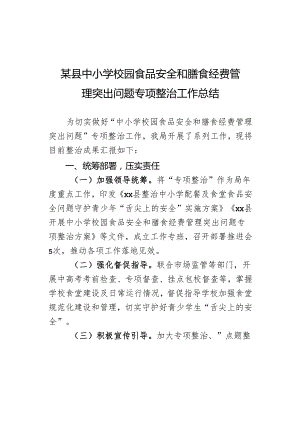 某县中小学校园食品安全和膳食经费管理突出问题专项整治工作总结.docx