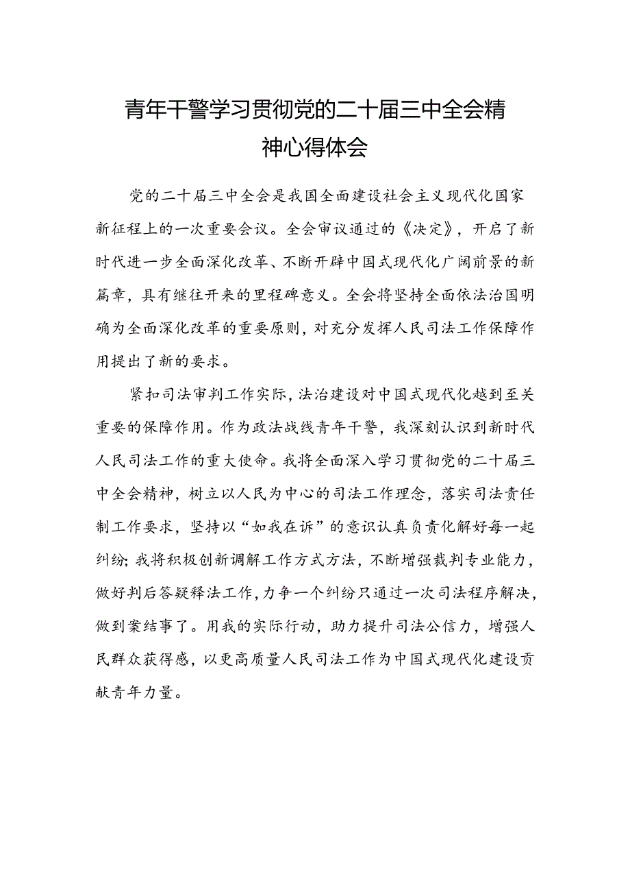 青年干警学习贯彻党的二十届三中全会精神心得体会 (4).docx_第1页