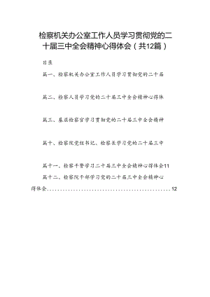 检察机关办公室工作人员学习贯彻党的二十届三中全会精神心得体会12篇（精选）.docx