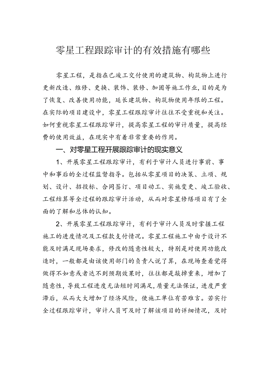 零星工程跟踪审计的有效措施有哪些.docx_第1页