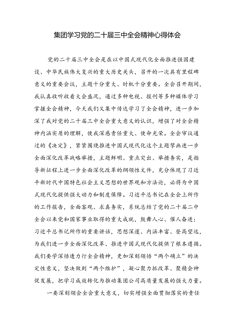 集团国企干部职工学习党的二十届三中全会精神心得体会研讨发言3篇.docx_第2页