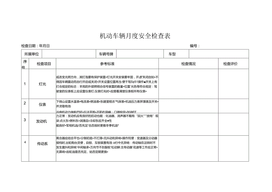 机动车辆月度安全检查表.docx_第1页