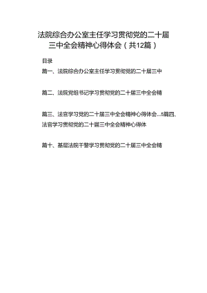 法院综合办公室主任学习贯彻党的二十届三中全会精神心得体会12篇（精选）.docx