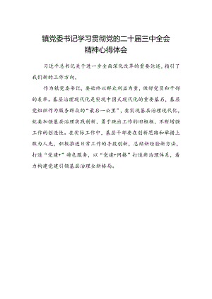 镇党委书记学习贯彻党的二十届三中全会精神心得体会范本.docx