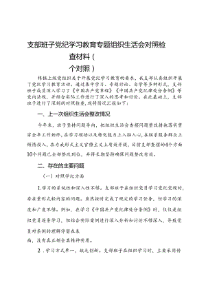 支部班子党纪学习教育专题组织生活会对照检查材料（四个对照）.docx