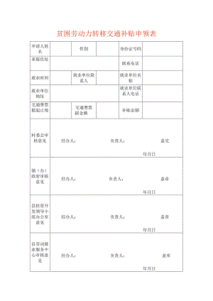 贫困劳动力转移交通补贴申领表.docx