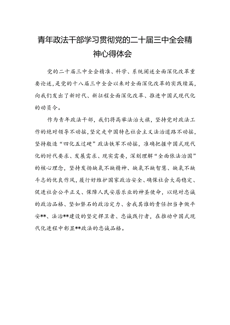 青年政法干部学习贯彻党的二十届三中全会精神心得体会.docx_第1页