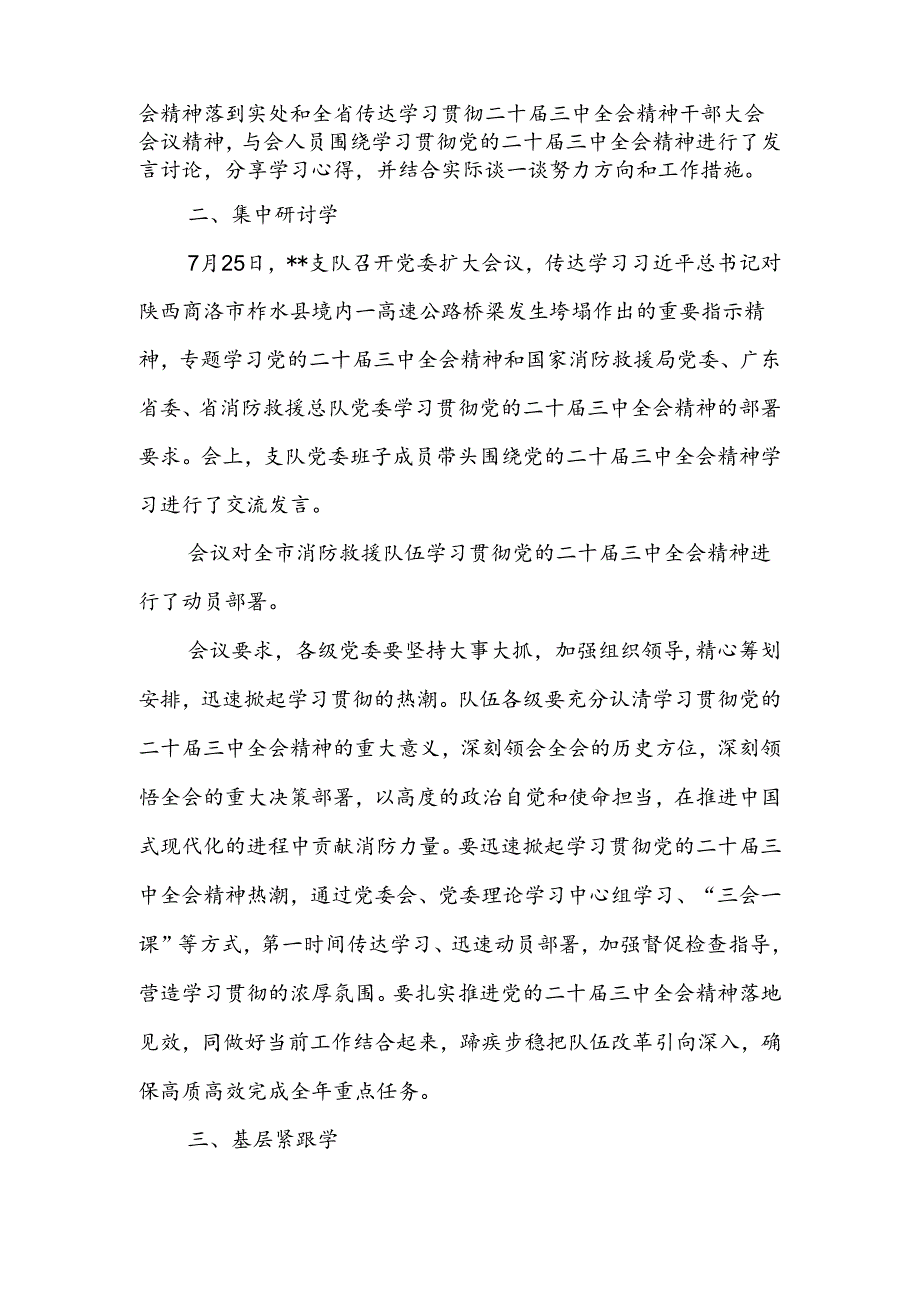 支队党委学习宣传贯彻党的二十届三中全会精神情况总结报告.docx_第2页