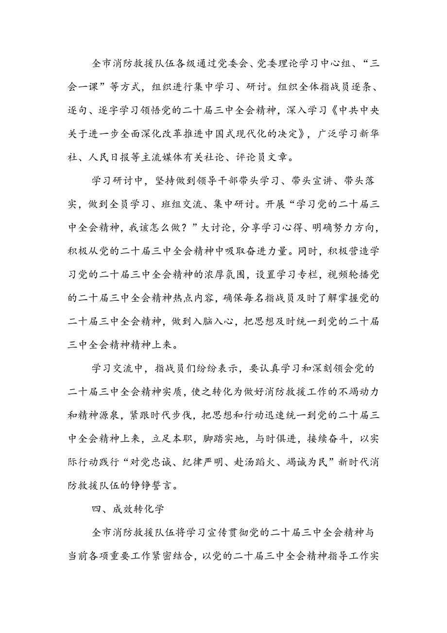 支队党委学习宣传贯彻党的二十届三中全会精神情况总结报告.docx_第3页