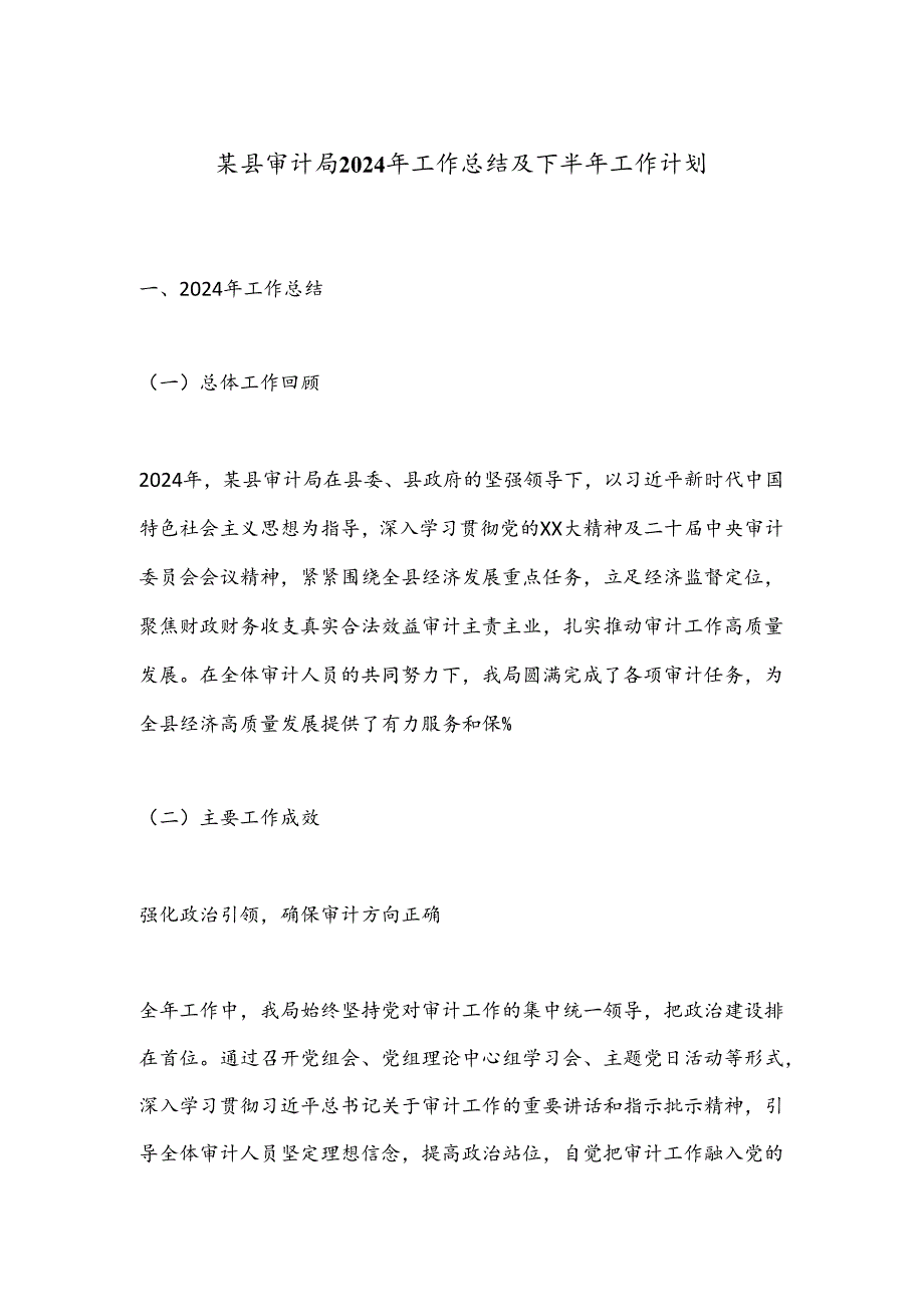 某县审计局2024年工作总结及下半年工作计划.docx_第1页