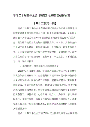 （12篇）学习二十届三中全会《决定》心得体会研讨发言.docx