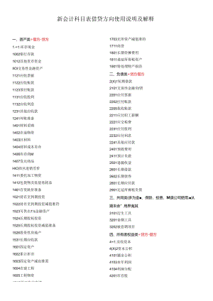 新会计科目表借贷方向使用说明及解释.docx