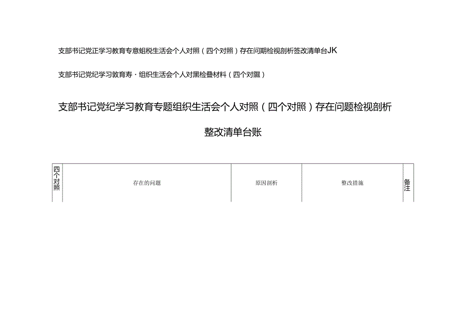 支部书记党纪学习教育专题组织生活会个人对照（四个对照）存在问题检视剖析整改清单台账.docx_第1页