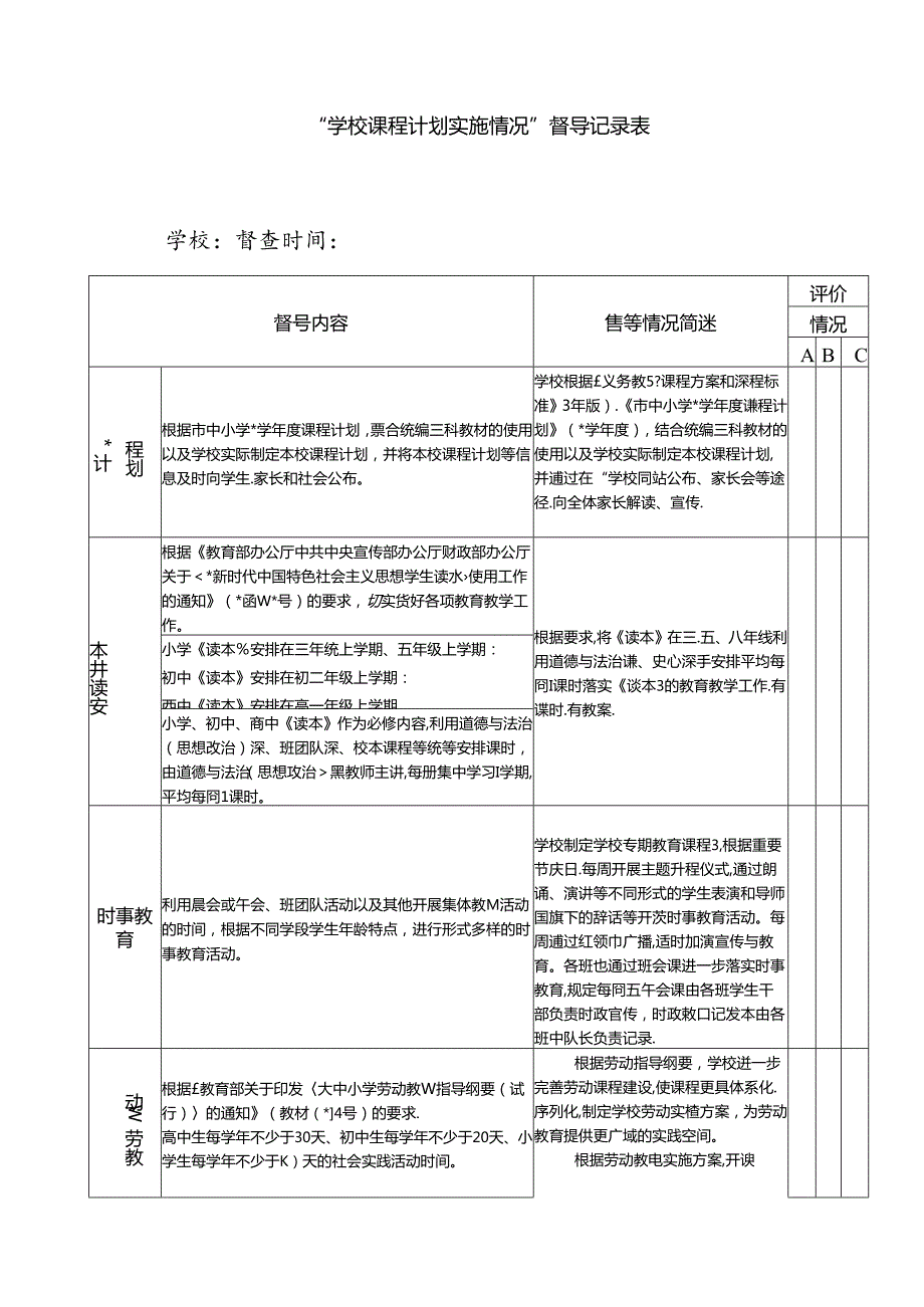 “学校课程计划实施情况”督导记录表（最新分享）.docx_第1页