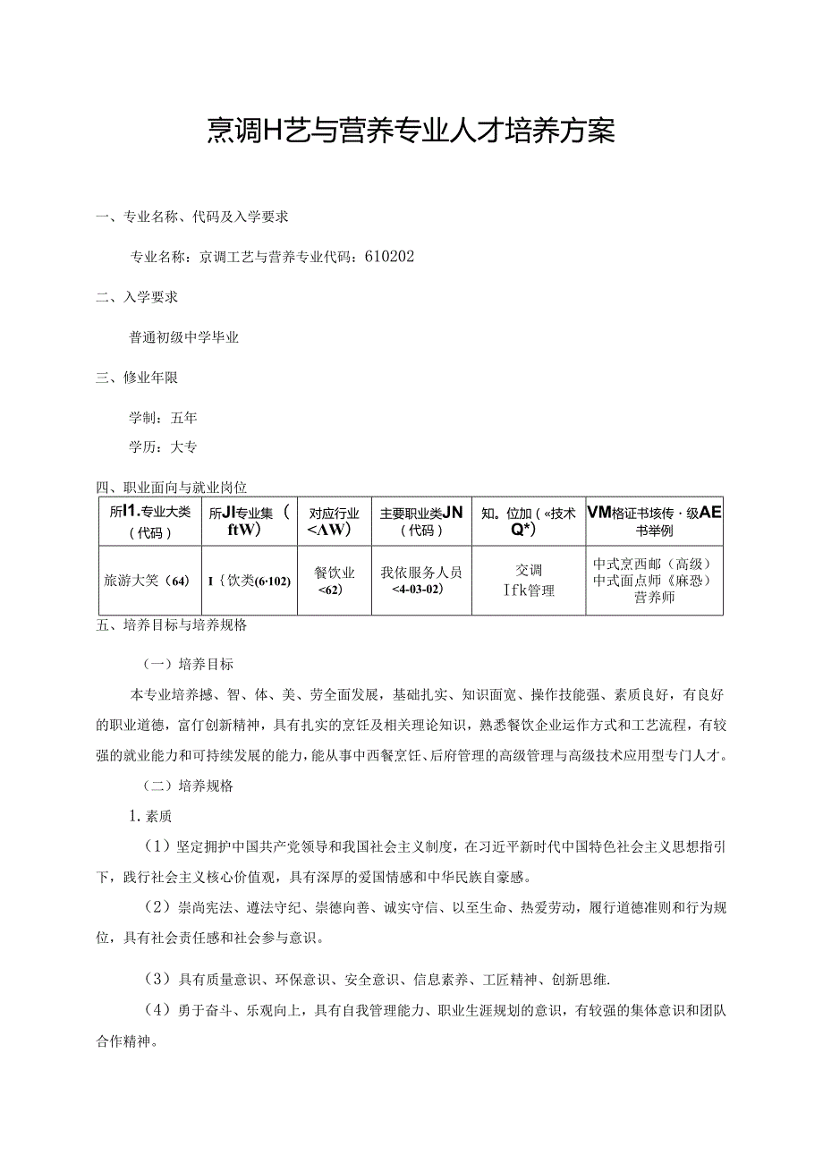 职业技术学院烹调工艺与营养专业人才培养方案.docx_第1页