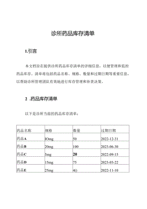 诊所药品库存清单.docx