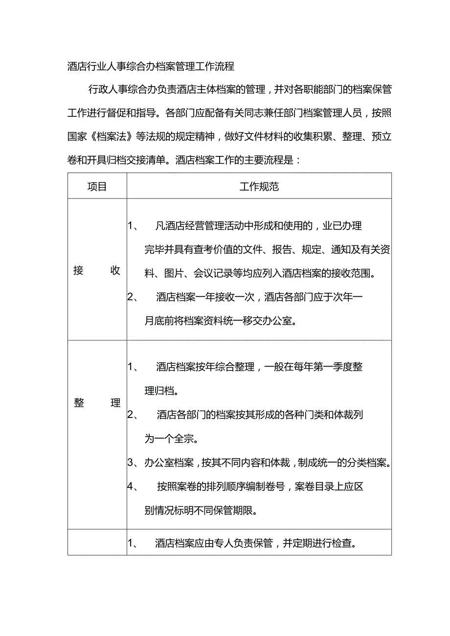 酒店行业人事综合办档案管理工作流程.docx_第1页