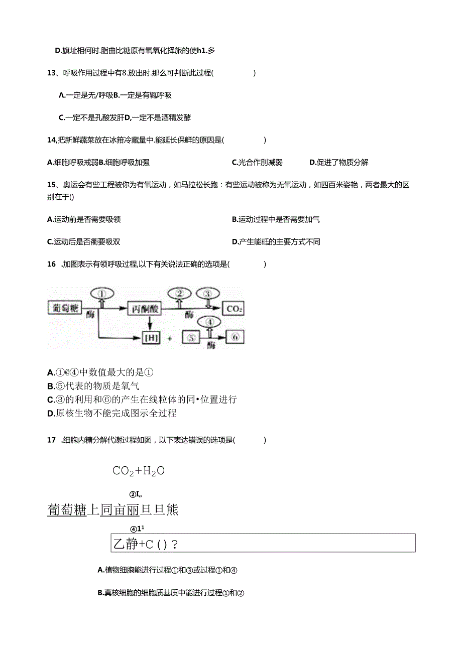 细胞呼吸练习含答案.docx_第3页