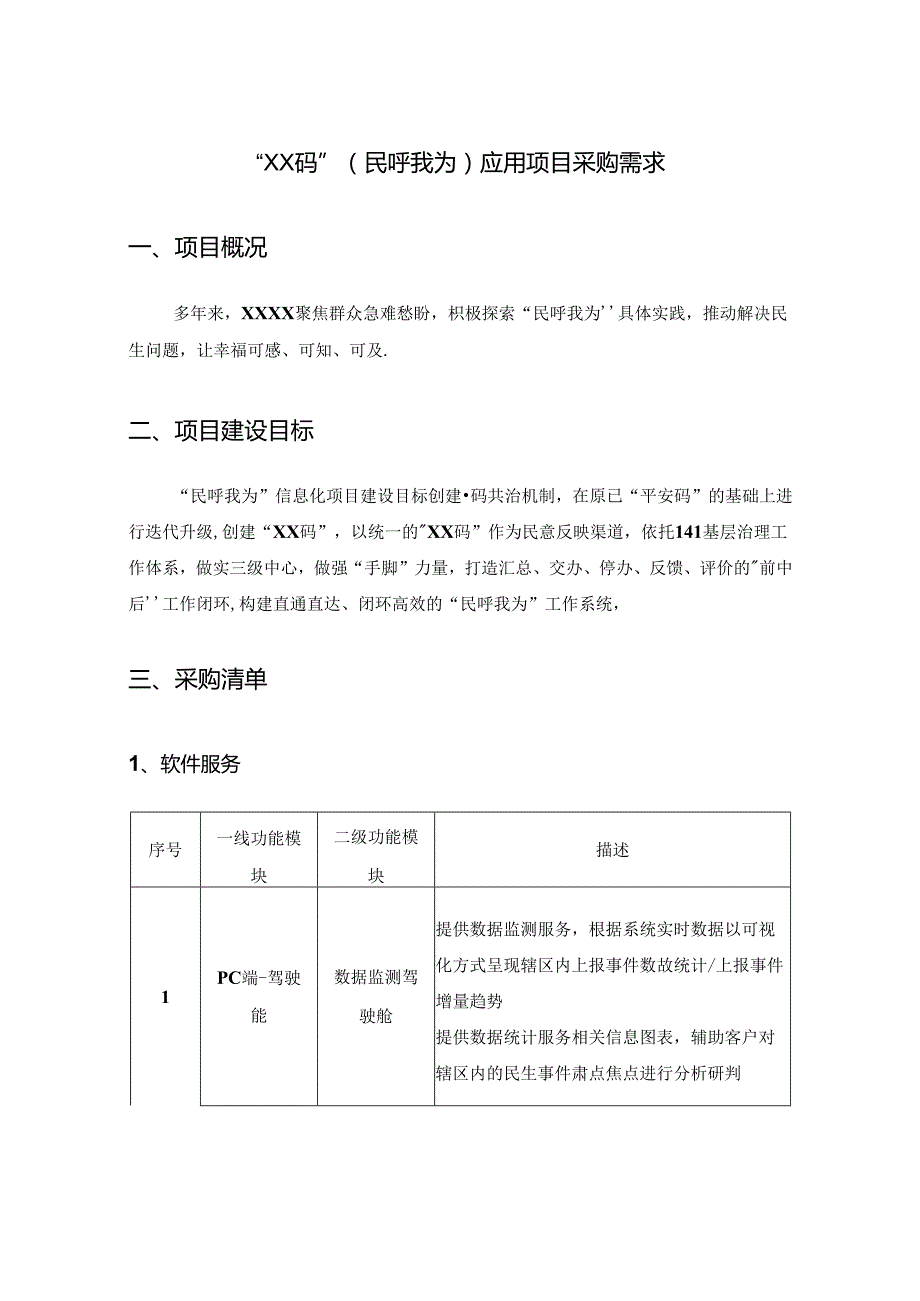 “XX码”（民呼我为）应用项目采购需求.docx_第1页