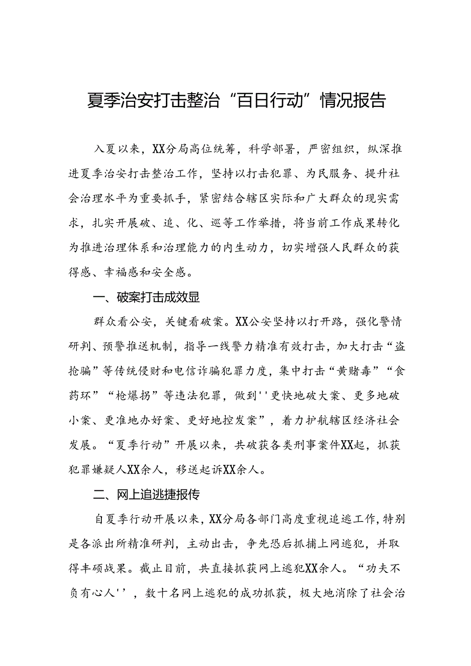 2024年推动夏季治安打击整治行动走深走实情况报告二十一篇.docx_第1页