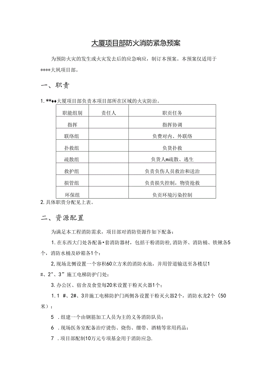 大厦项目部防火消防紧急预案.docx_第1页