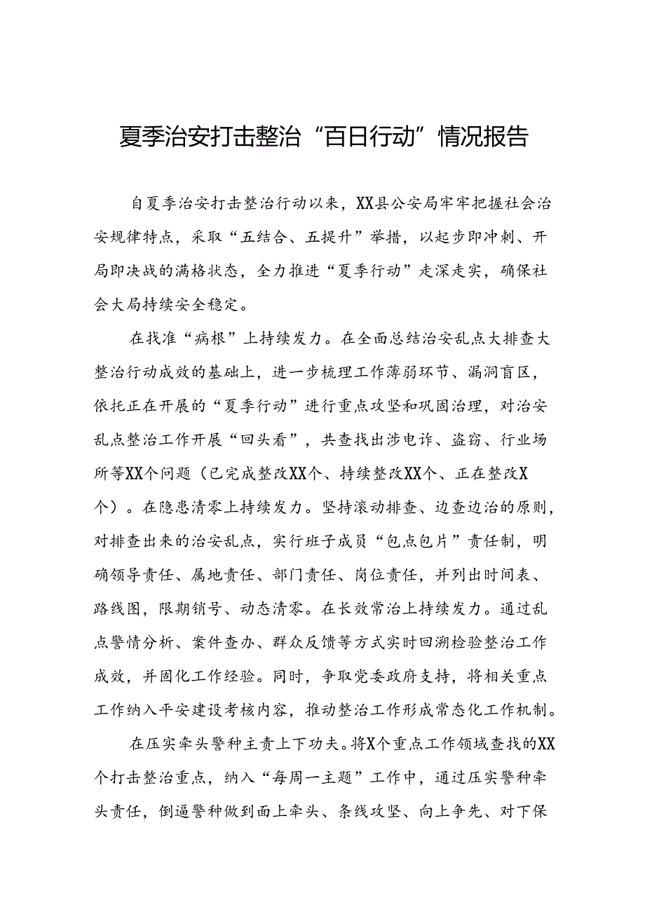 2024年推进夏季治安打击整治行动走深走实情况报告20篇.docx_第1页