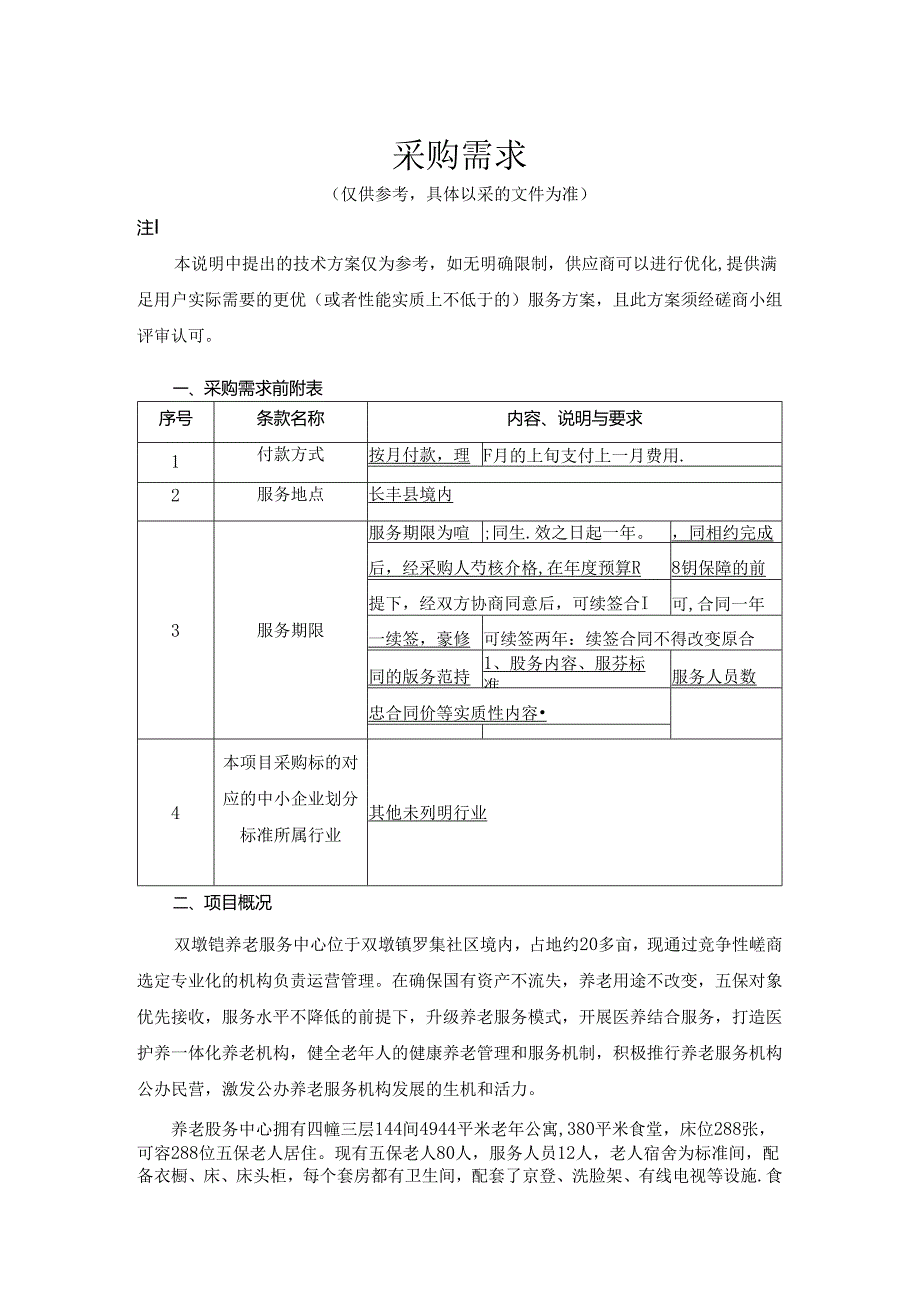 合肥市双墩镇养老服务中心委托运营项目采购需求.docx_第1页