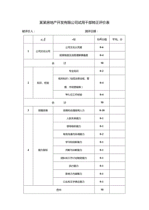 某某房地产开发有限公司试用干部转正评价表.docx