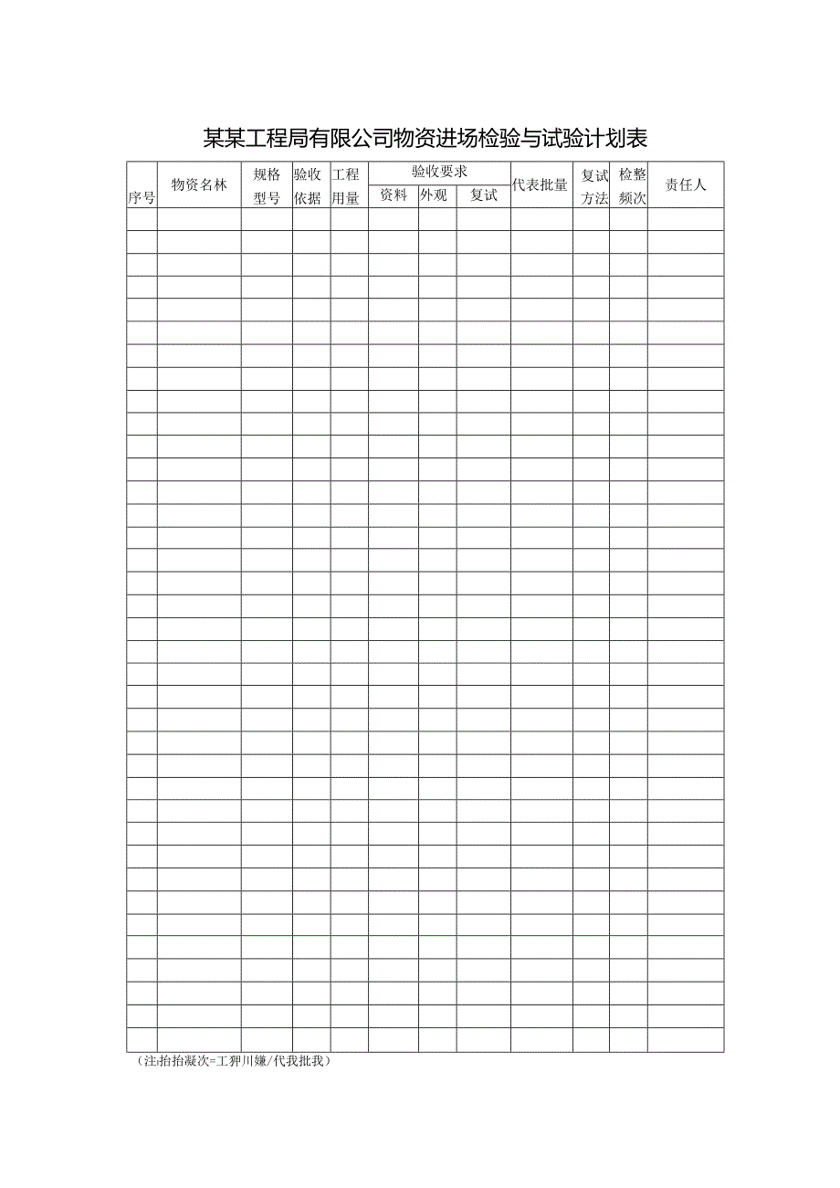 某某工程局有限公司物资进场检验与试验计划表.docx_第1页