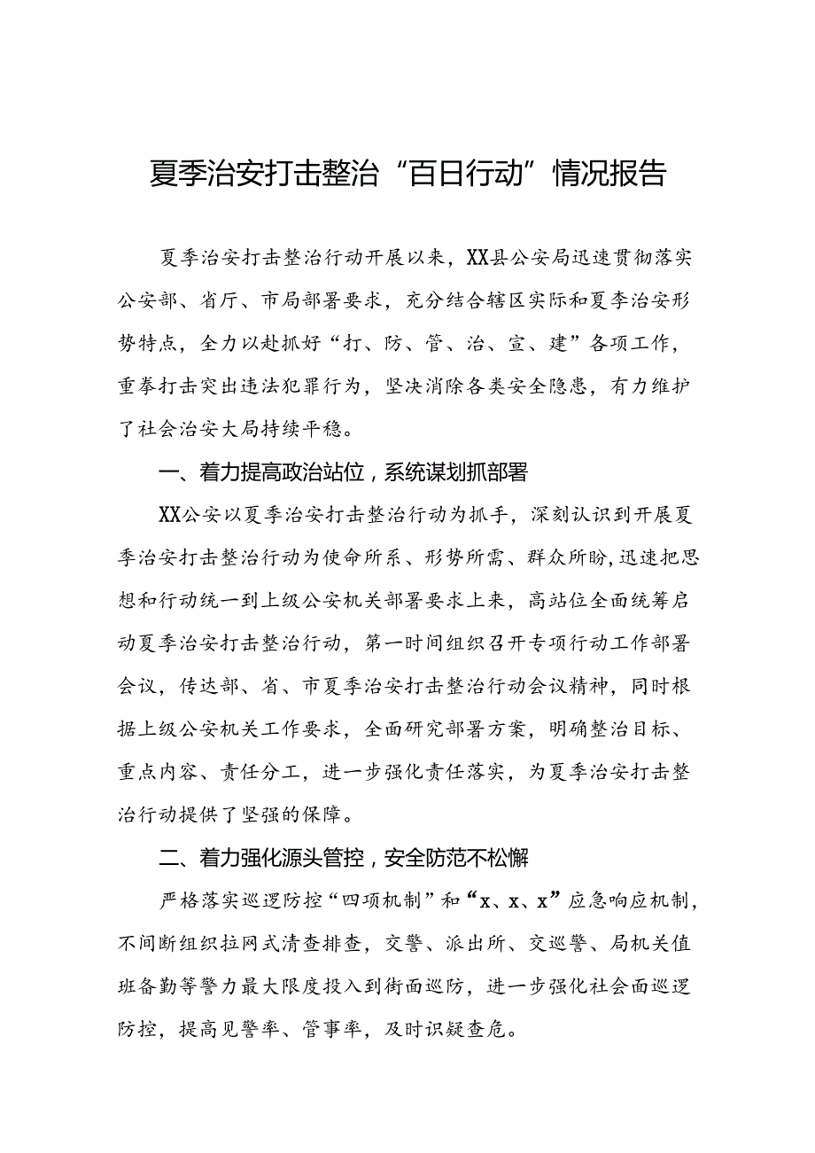 公安夏季治安打击整治行动总结报告2024年十四篇.docx_第1页