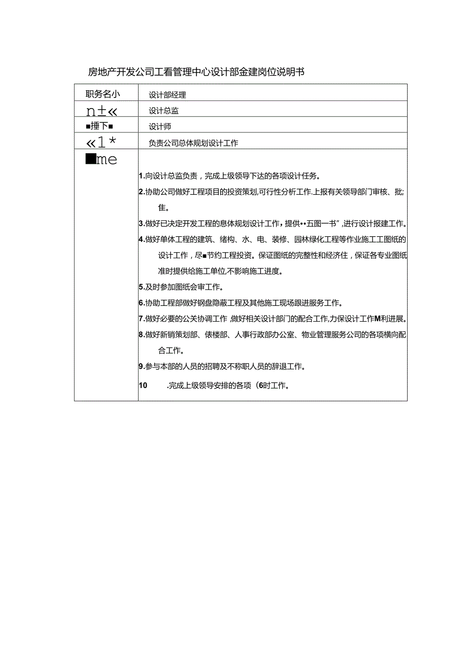 房地产开发公司工程管理中心设计部经理岗位说明书.docx_第1页