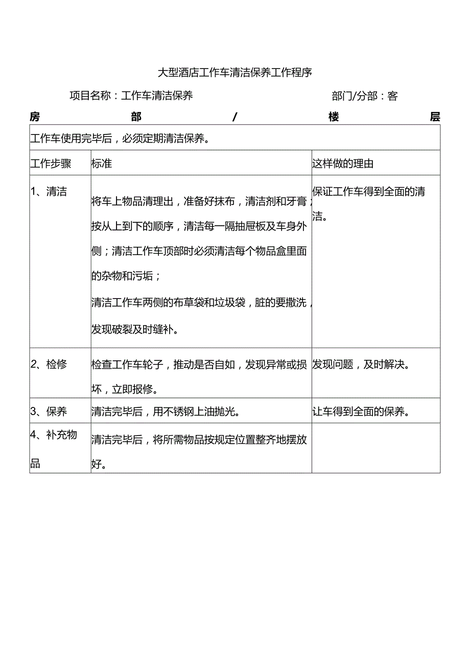 大型酒店工作车清洁保养工作程序.docx_第1页