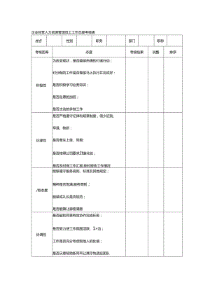 企业经营人力资源管理员工工作态度考核表.docx