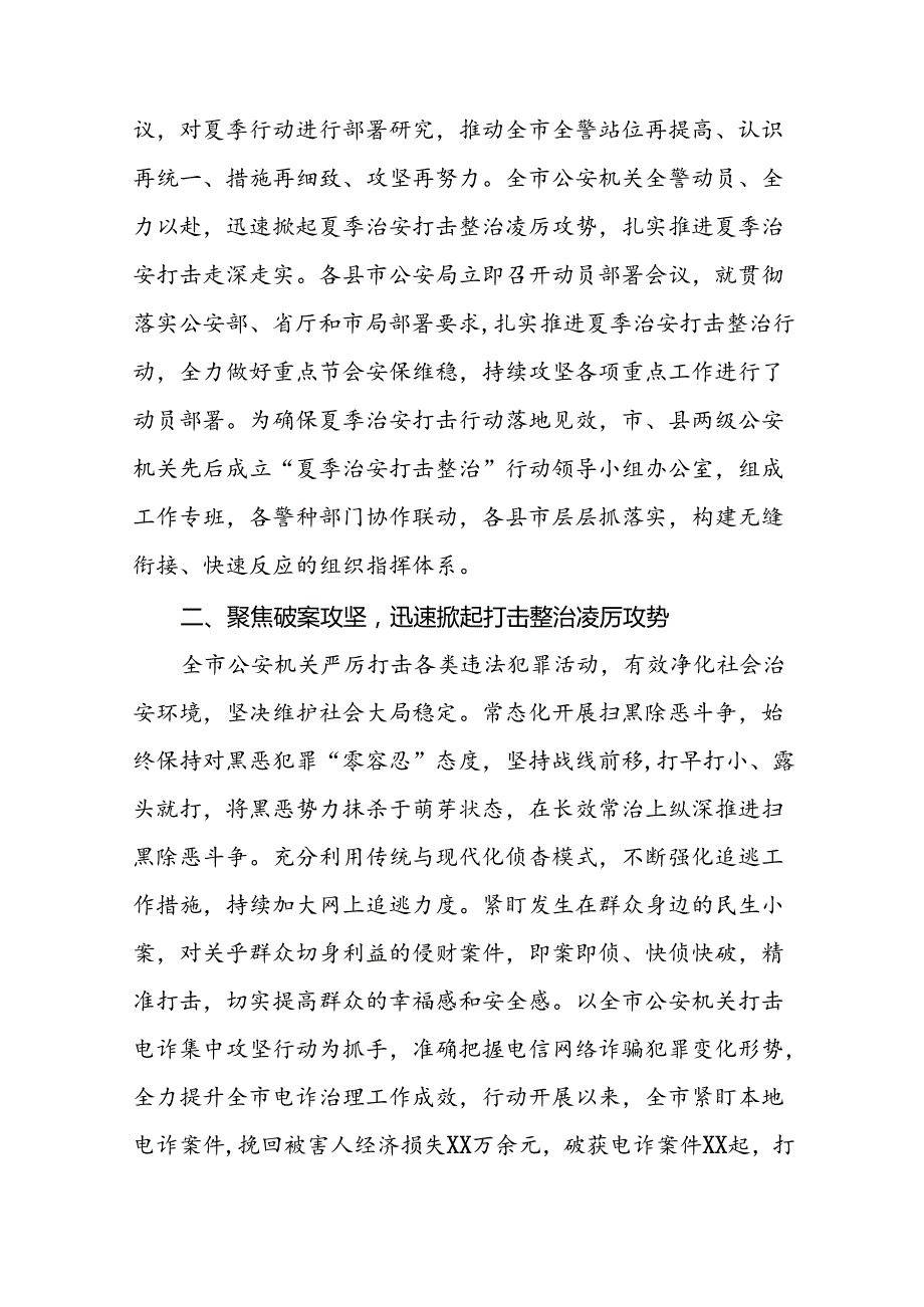 公安局开展2024年第二轮夏夜治安巡查宣防集中统一行动总结报告13篇.docx_第3页