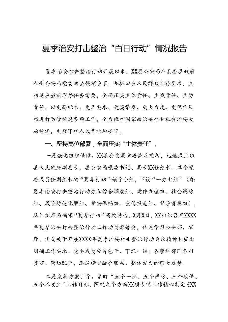 九篇2024年公安局深推进夏季治安打击整治行动情况报告.docx_第1页