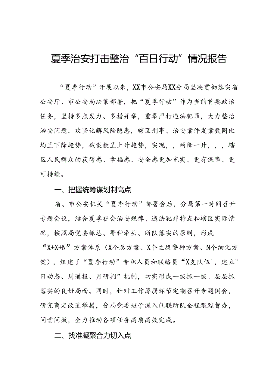 派出所2024公安夏季治安打击整治行动情况报告19篇.docx_第1页