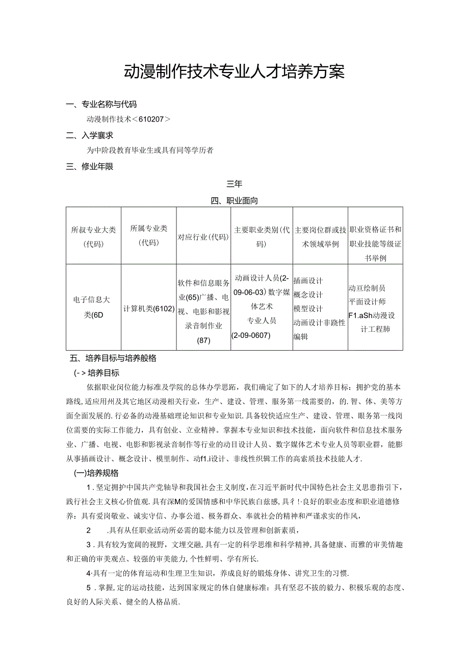 职业技术学校动漫制作技术专业人才培养方案.docx_第1页