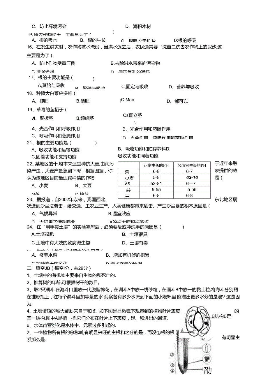 第三章-植物与土壤单元测试卷.docx_第2页